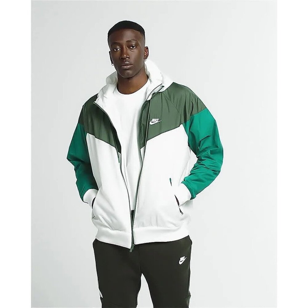 Nike Sportswear Mens M Windrunner Full Zip Windbreaker Jacket Green White Hooded